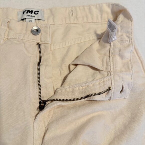 SIZE 30 YMC Off-White MENS Tearaway Jeans Straight Leg Cream Jeans - Picture 3 of 12